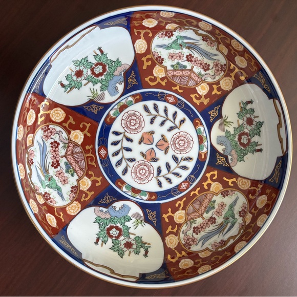 Gold Imari Hand Painted Porcelain Shallow Serving Bowl / Charger Vintage - Picture 1 of 9